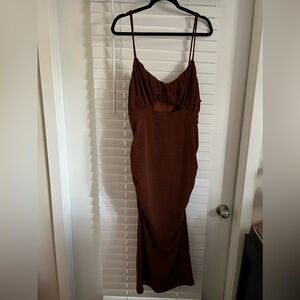 Eloquii Brown fitted cutout midi dress with straps